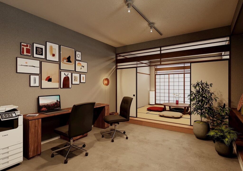 勝継屋の和の要素を取り入れたオフィス風景